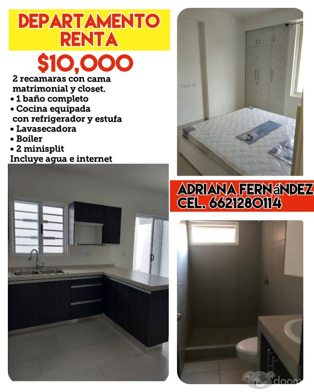 Departamento en renta. 2 Recamaras. $10,000