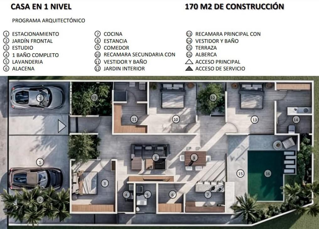 Venta de casa en Conkal de 3 Habitaciones con piscina