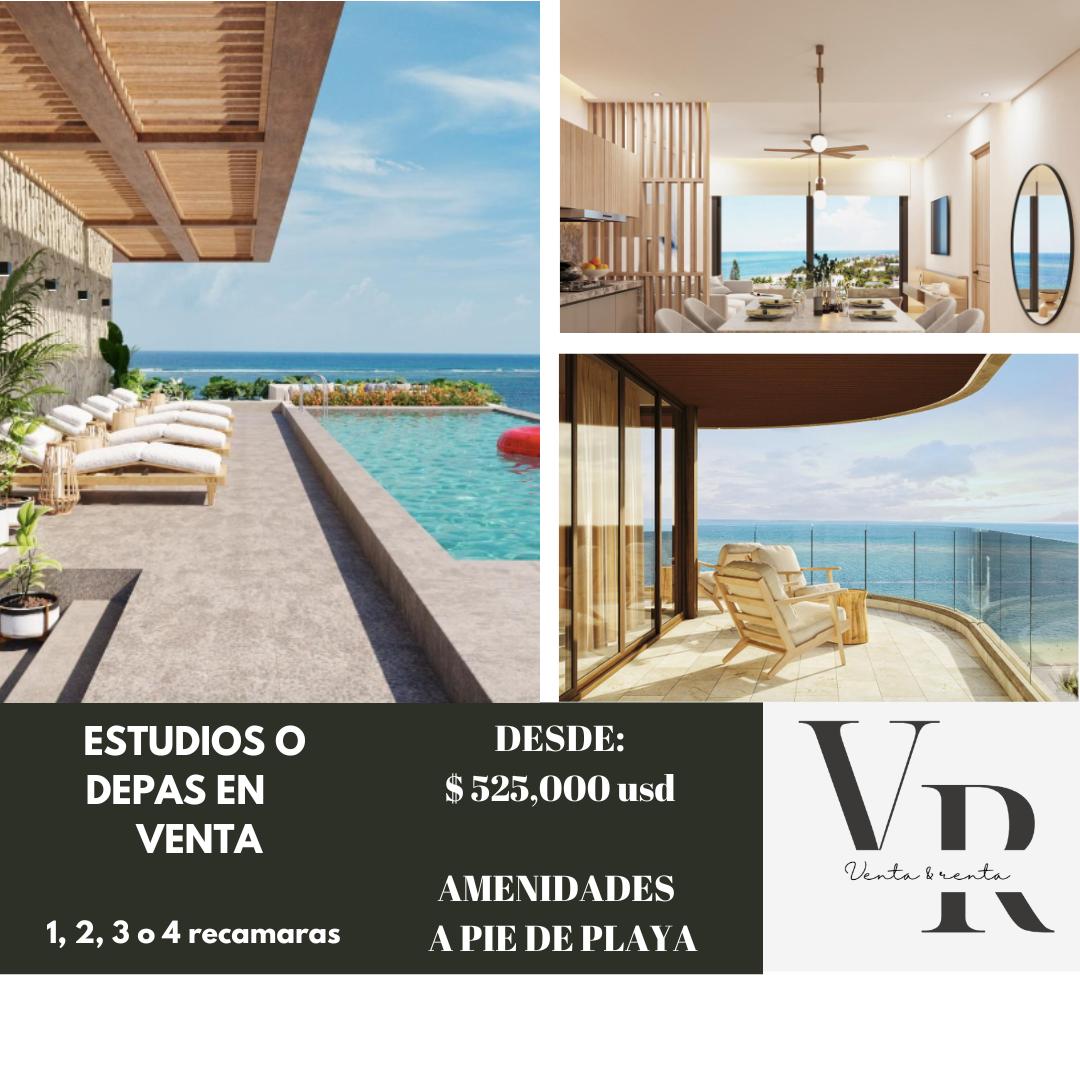 Departamento en venta, a pie de playa, Puerto Morelos