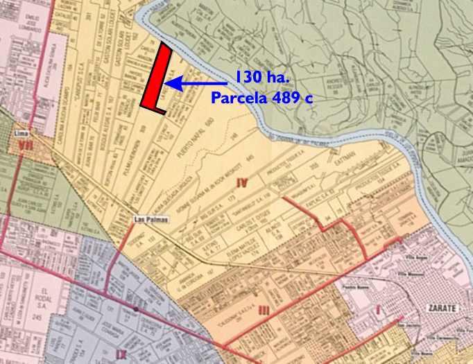 Fraccion 130 has en Zarate zona Las Palmas sobre Rio Parana