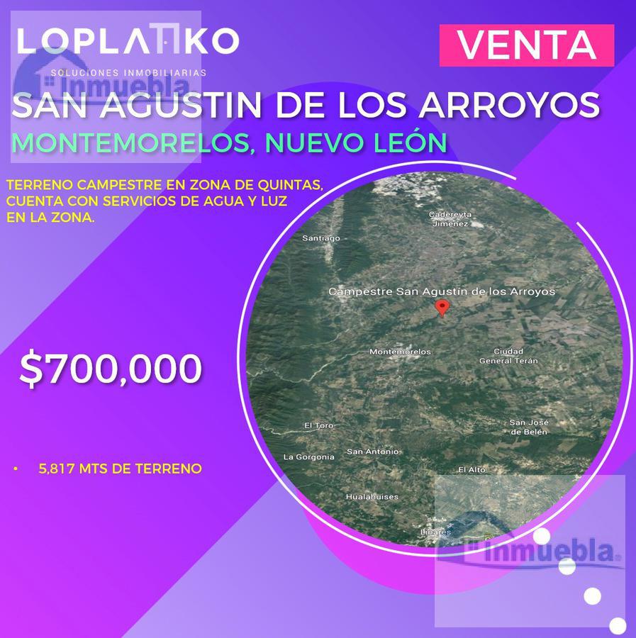 TERRENO EN VENTA SAN AGUSTÍN DE LOS ARROYOS, MONTEMORELOS, N.L