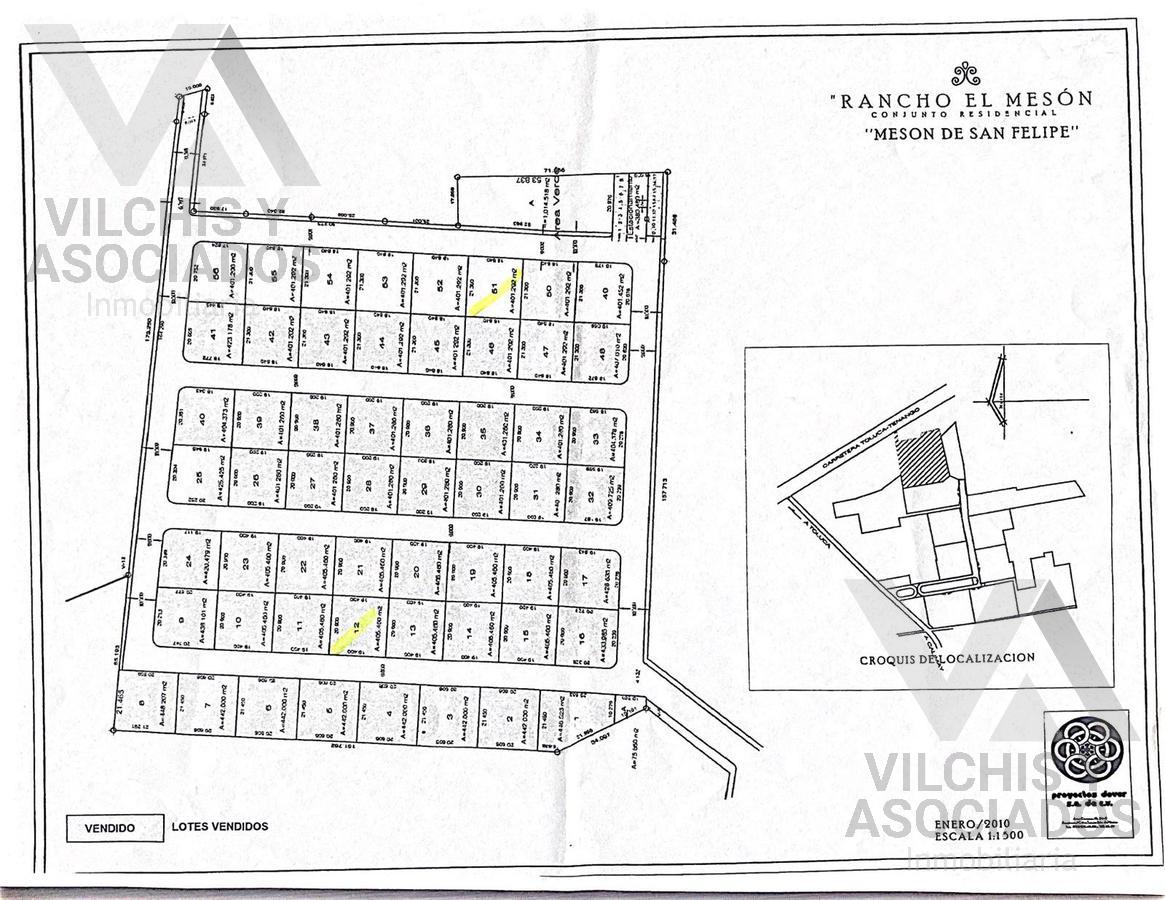 TERRENO EN VENTA FRACC. RANCHO EL MESON, CALIMAYA