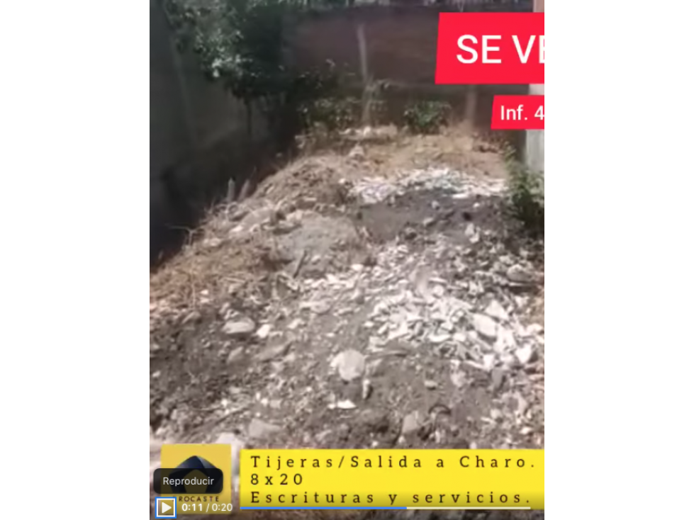 SE VENDE TERRENO TIJERAS SALIDA A CHARO