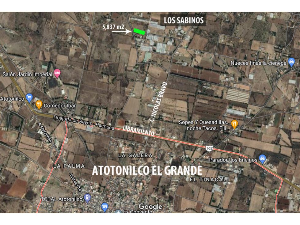 Se vende amplio terreno en los Sabinos en Atotonilco el Grande.