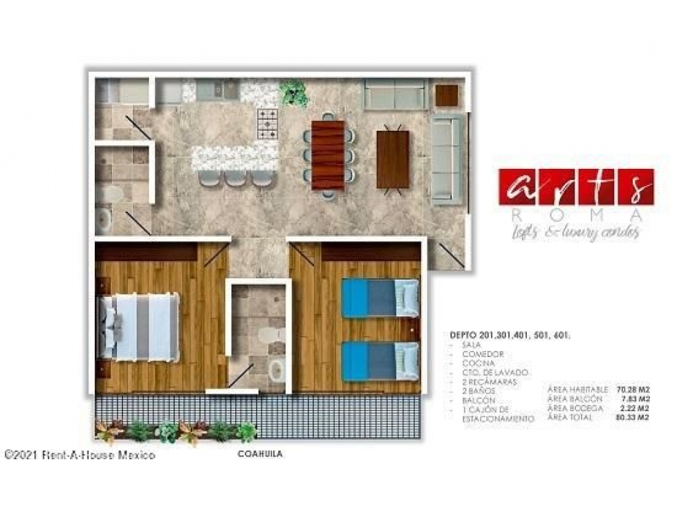 Exclusivo departamento en venta. ARTS ROMA. MLS 21-2984